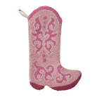Pink Cowboy Boot Hooked Wool Christmas Stocking, 12x20 inch, front view