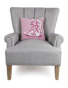 Pink Cowboy Boots Hooked Wool Throw Pillow on an armchair, showing the throw pillow at room scale, 14x14 inch