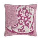 Pink Cowboy Boots Hooked Wool Throw Pillow, 14x14 inch, front view