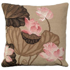 Pink Fall Lotus Leaf needlepoint throw pillow with botanical floral design