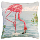 Pink Flamingo needlepoint throw pillow with nautical coastal motifs