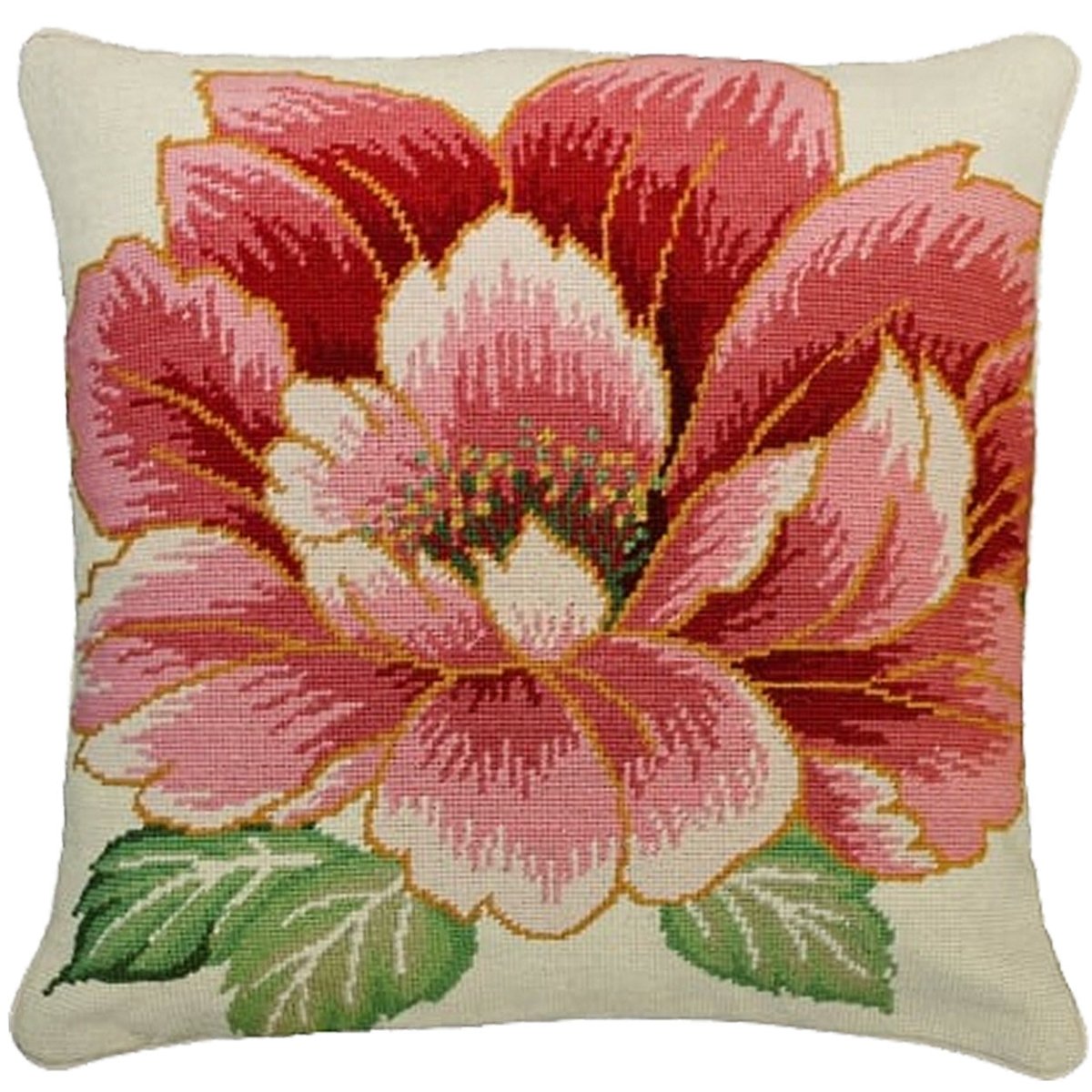 Pink Flower Classic needlepoint throw pillow with botanical floral design