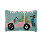 Pink Golf Cart Hooked Wool Christmas Throw Pillow, 8x12 inch, front view