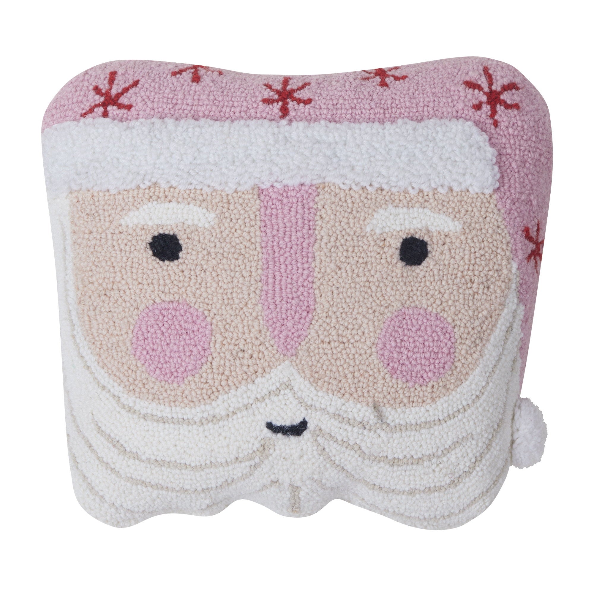 Pink Hat Santa Shaped Hooked Wool Christmas Throw Pillow, 14x16 inch, front view