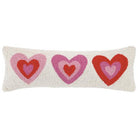 Pink Hearts Hooked Wool Valentine Throw Pillow, 8x24 inch, front view