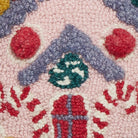 Pink House Hooked Wool Christmas Throw Pillow, close-up detail