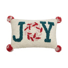 Pink Joy with Pompom Hooked Wool Christmas Throw Pillow, 8x12 inch, front view