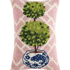 Pink Lattice Ball Topiary Hooked Wool Throw Pillow, close-up detail