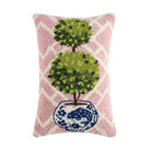 Pink Lattice Ball Topiary Hooked Wool Throw Pillow, 12x18 inch, front view