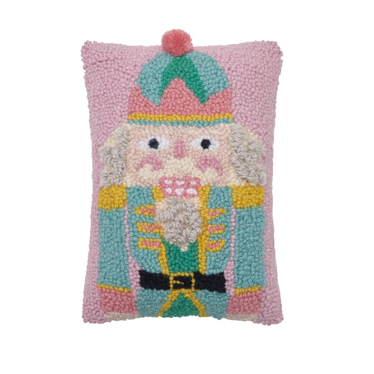 Pink Nutcracker Hooked Wool Christmas Throw Pillow, 8x12 inch, front view