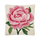 Pink Peony Hooked Wool Throw Pillow, 10x10 inch, front view