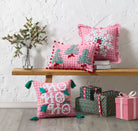 Pink Plaid Hohoho with Tassels Embroidered Christmas Throw Pillow shown alongside other designs in the same collection, 16x16 inch