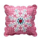 Pink Plaid Snowflake Embroidered Christmas Throw Pillow, 16x16 inch, front view