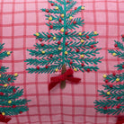 Pink Plaid Trees with Poms Embroidered Christmas Throw Pillow, close-up detail