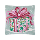 Pink Present Hooked Wool Christmas Throw Pillow, 16x16 inch, front view