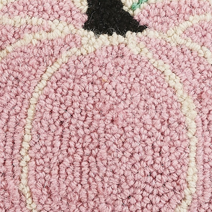 Pink Pumpkin Hooked Wool Fall Harvest Throw Pillow, close-up detail