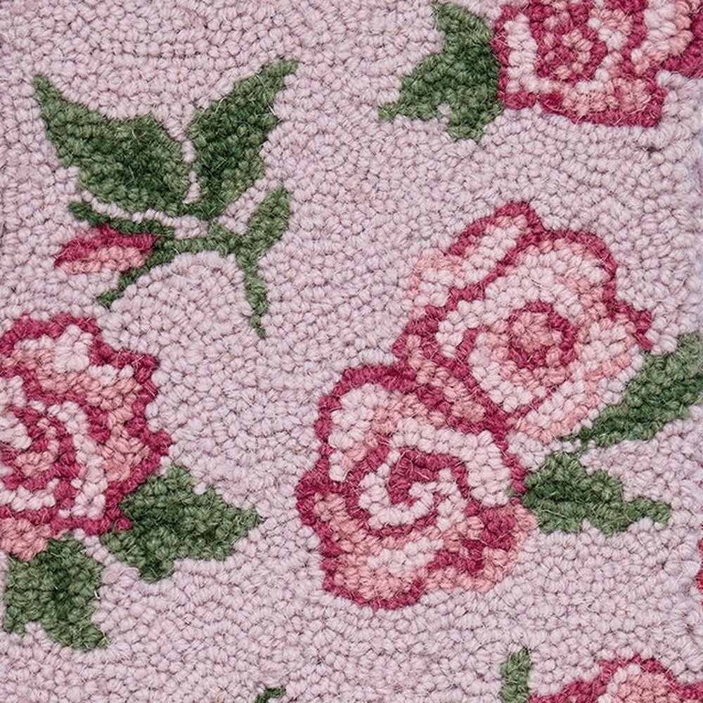 Closeup of Pink Rose Hooked Wool Christmas Stocking showing stitch texture and craftsmanship detail
