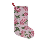 Pink Rose Hooked Wool Christmas Stocking, 12x20 inch, front view