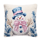 Pink Scarf Snowman Hooked Wool Christmas Throw Pillow, 16x16 inch, front view
