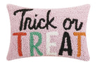 Pink Script Trick or Treat Hooked Wool Halloween Throw Pillow, 8x12 inch, front view