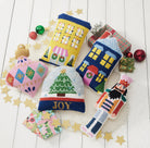 Pink Shaped Hooked Wool Christmas Throw Pillow shown alongside other designs in the same collection, 14x18 inch