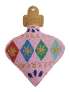 Pink Shaped Hooked Wool Christmas Throw Pillow, 14x18 inch, front view