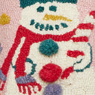 Pink Snowman Hooked Wool Christmas Throw Pillow 8x12, close-up detail