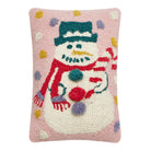 Pink Snowman Hooked Wool Christmas Throw Pillow 8x12, 8x12 inch, front view