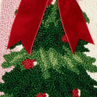Pink Stripe Tree with Ribbon Hooked Wool Christmas Throw Pillow, close-up detail