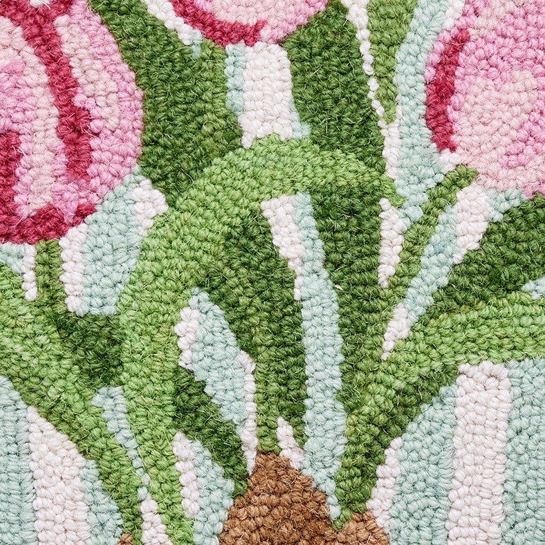 Pink Tulip Hooked Wool Throw Pillow, close-up detail