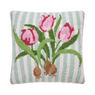 Pink Tulip Hooked Wool Throw Pillow, 16x16 inch, front view