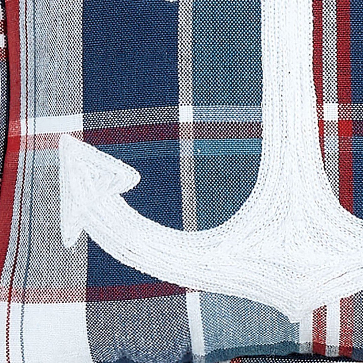 Plaid Anchor Embroidered Throw Pillow, close-up detail