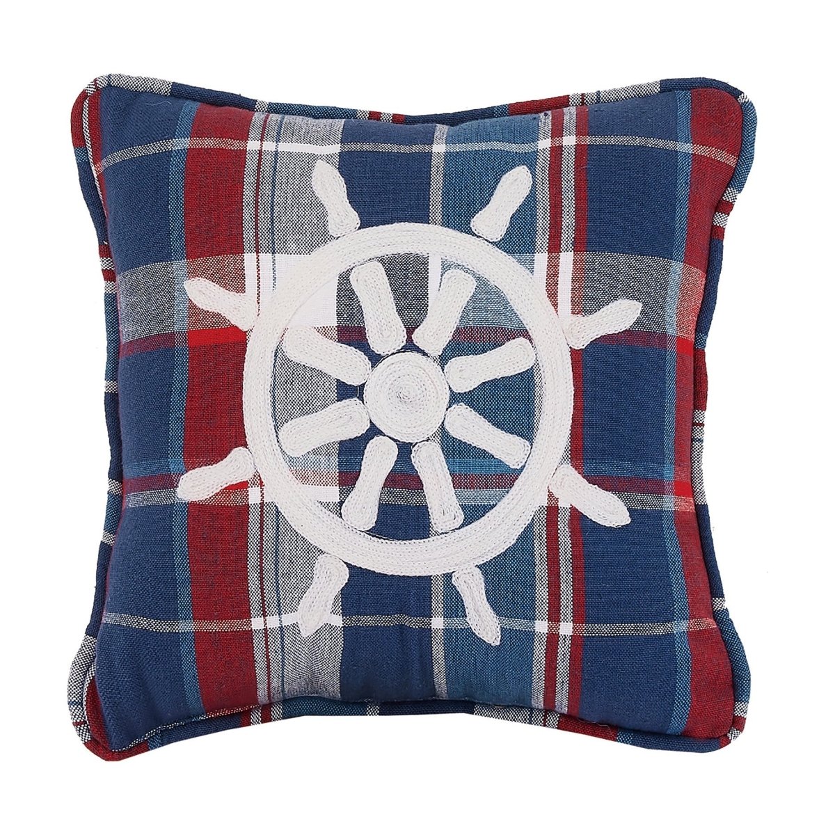 Plaid Wheel Embroidered Throw Pillow, 10x10 inch, front view