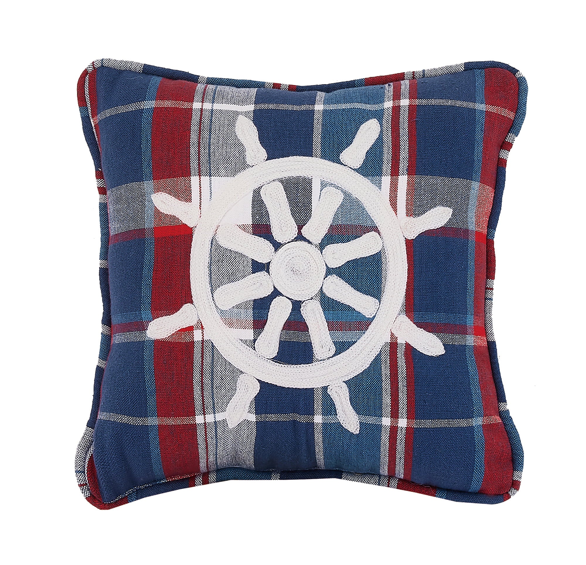 Plaid Wheel Embroidered Throw Pillow, 10x10 inch, front view