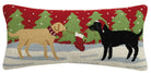 Playful Christmas Dogs Hooked Wool Throw Pillow, 12x26 inch, front view