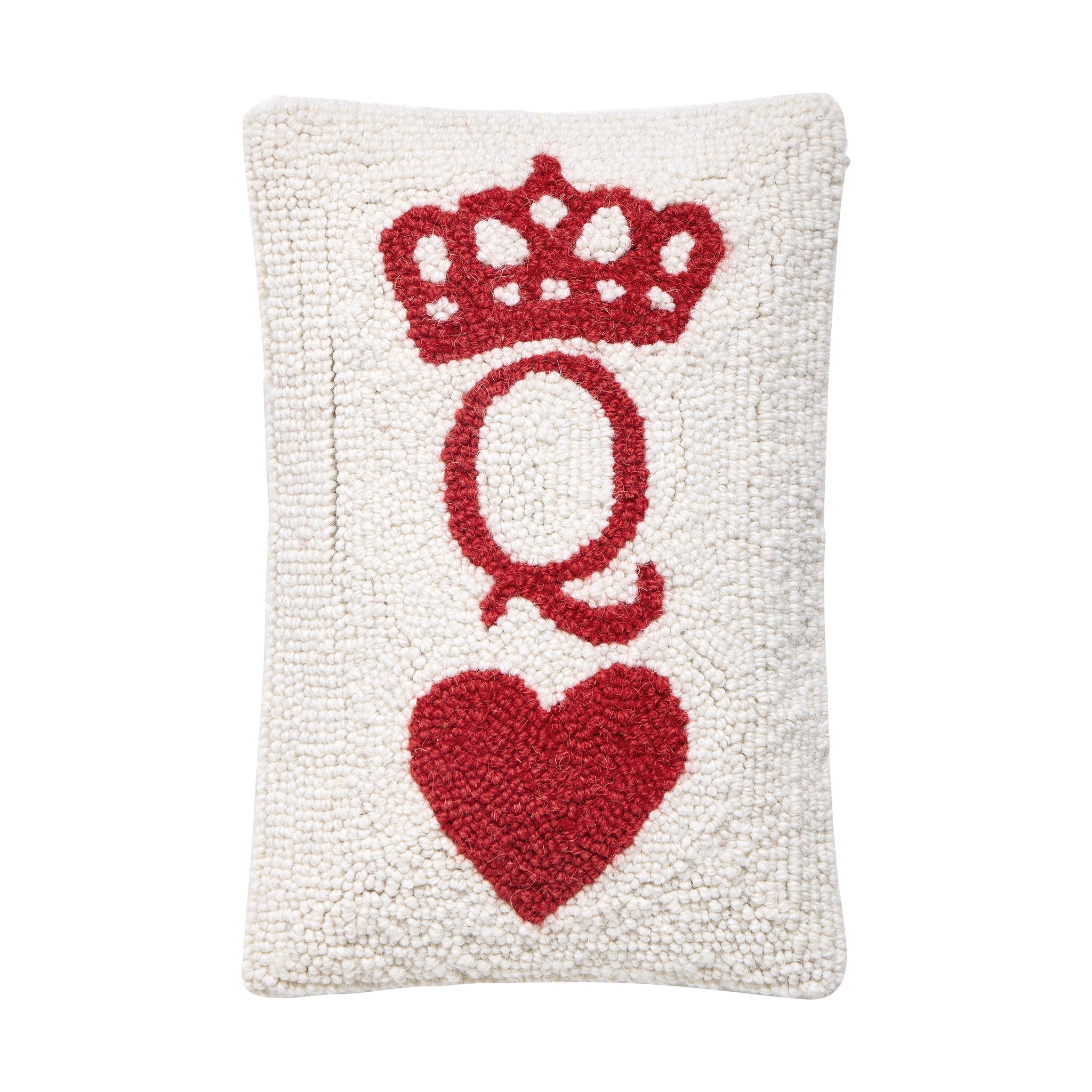 Poker Queen Hooked Wool Throw Pillow, 8x12 inch, front view