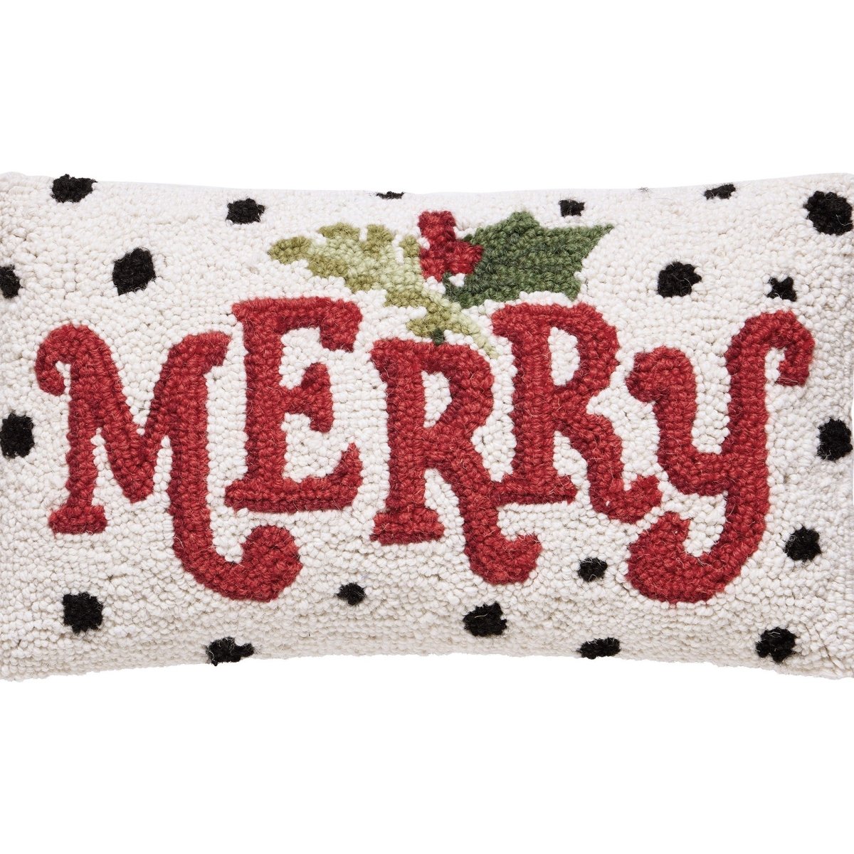 Polka Merry Hooked Wool Christmas Throw Pillow, close-up detail