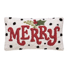 Polka Merry Hooked Wool Christmas Throw Pillow, 9x16 inch, front view