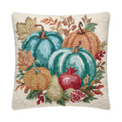 Pomegranate Teal Harvest Hooked Wool Fall Harvest Throw Pillow, 18x18 inch, front view