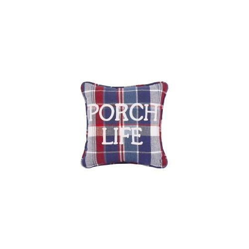 Porch Life Embroidered Throw Pillow, 10x10 inch, front view