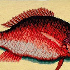 Porgy Fish Coastal pillow fabric closeup showing hand-embroidered needlepoint wool texture and color detail