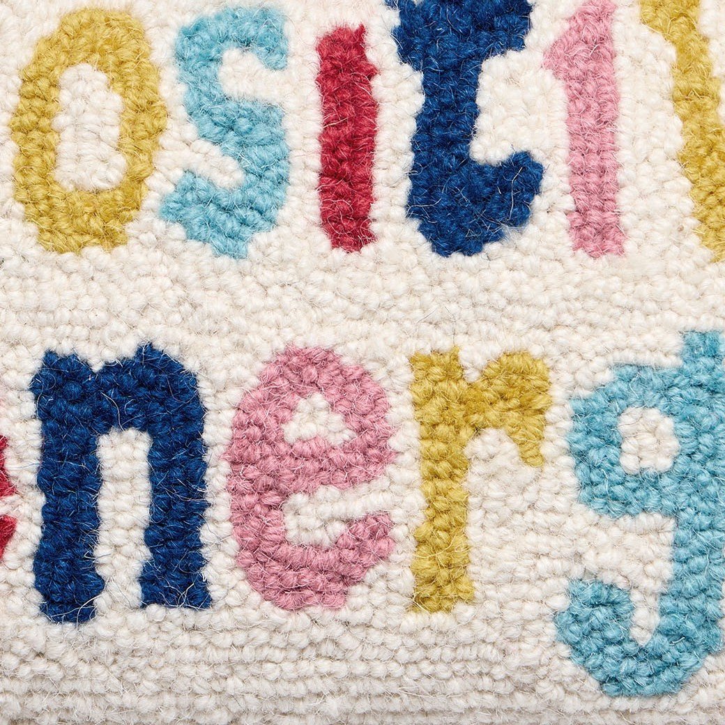 Positive Energy Hooked Wool Throw Pillow, close-up detail