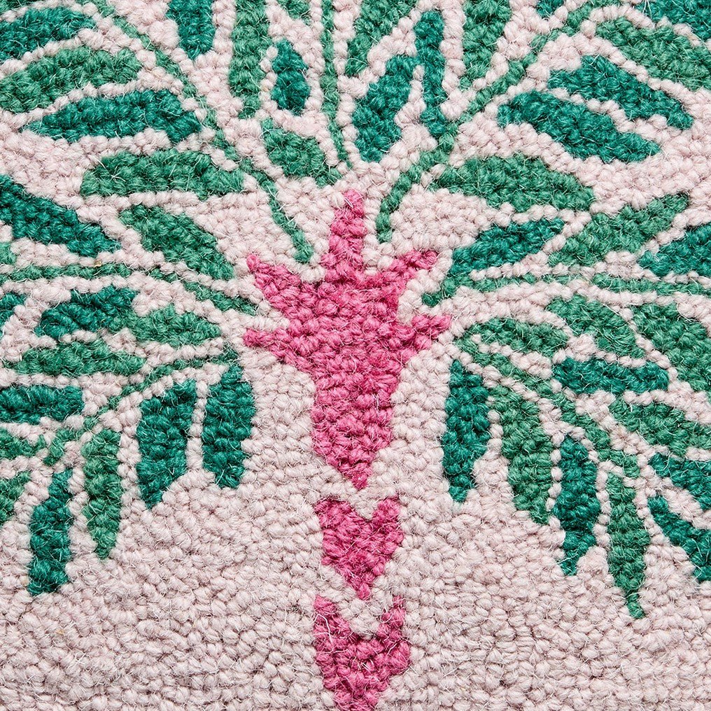 Preppy Palm Tree Hooked Wool Throw Pillow, close-up detail