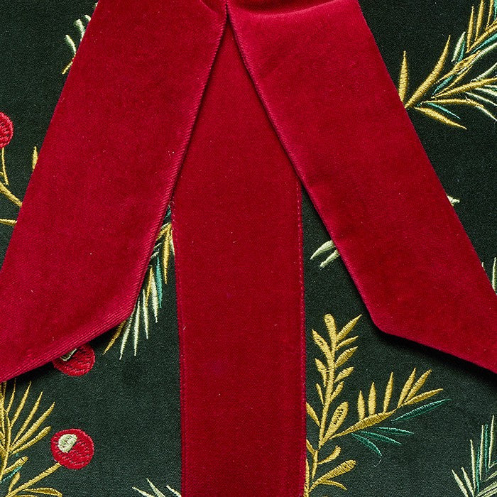 Present with Bow Embroidered Christmas Throw Pillow, close-up detail