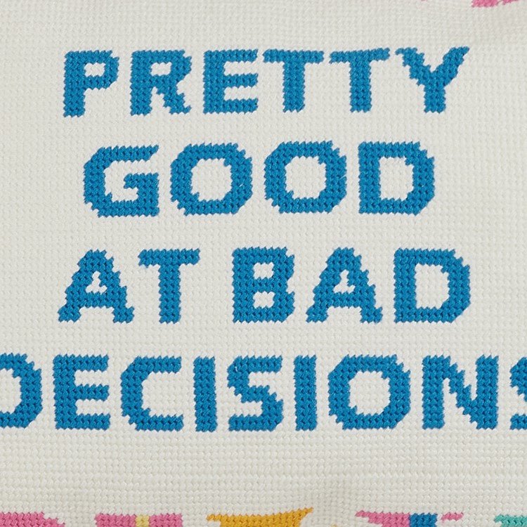 Pretty Good Embroidered Needlepoint Throw Pillow, close-up detail