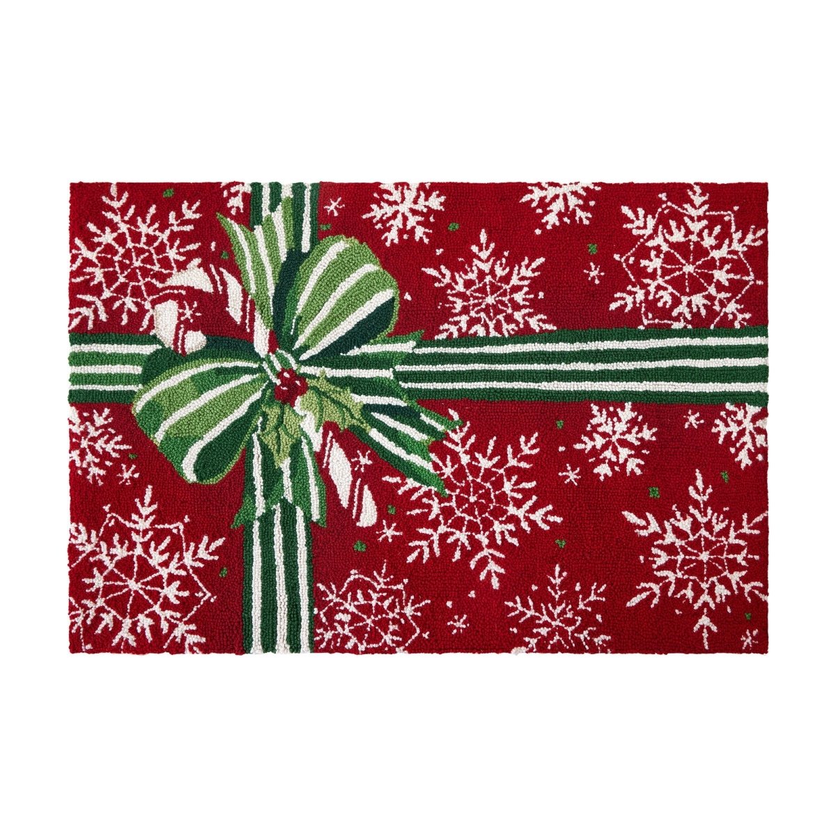 Pretty Present Hooked Wool Christmas Rug, 2x3 feet, front view