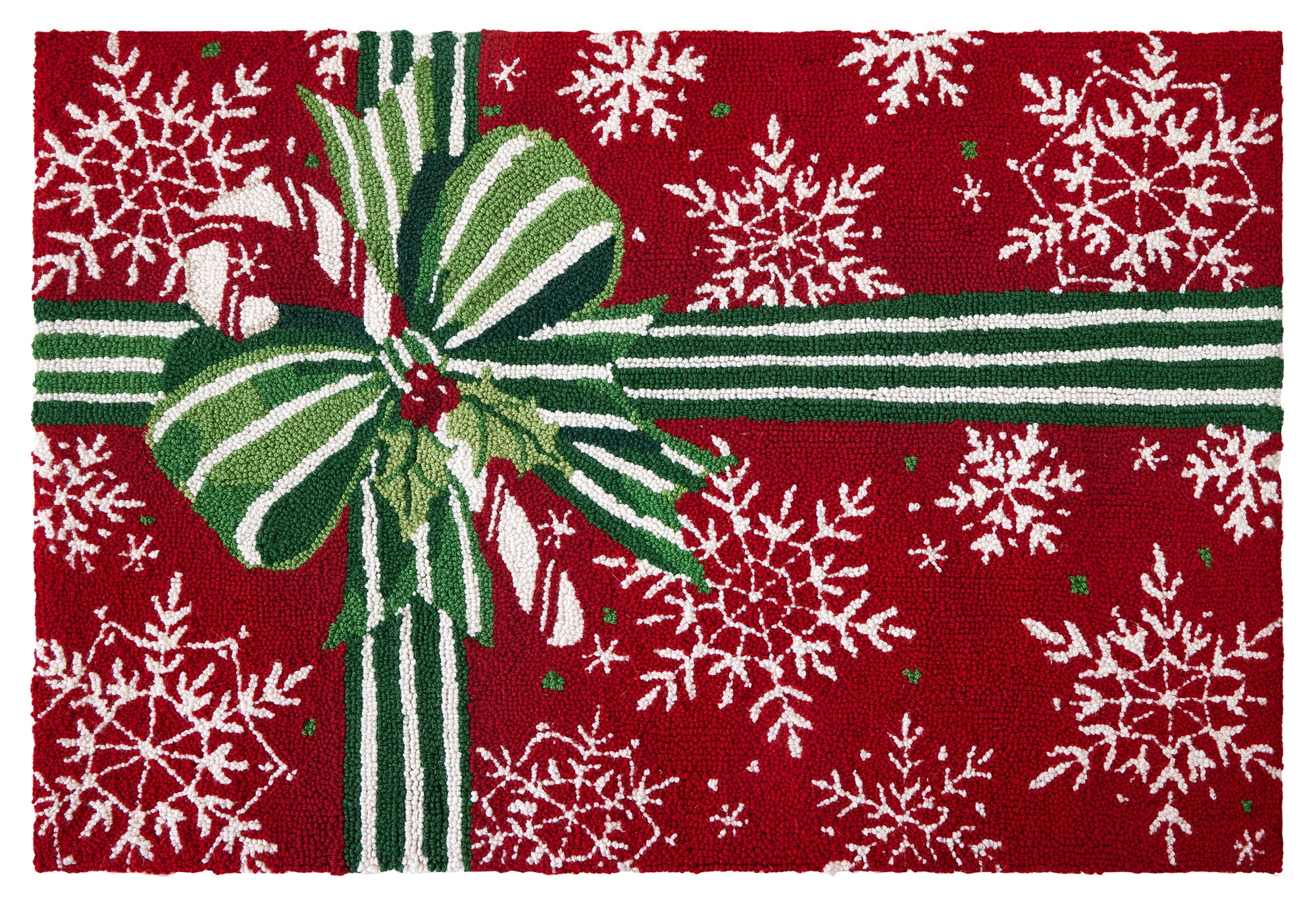 Pretty Present Hooked Wool Christmas Rug, 2x3 feet, front view