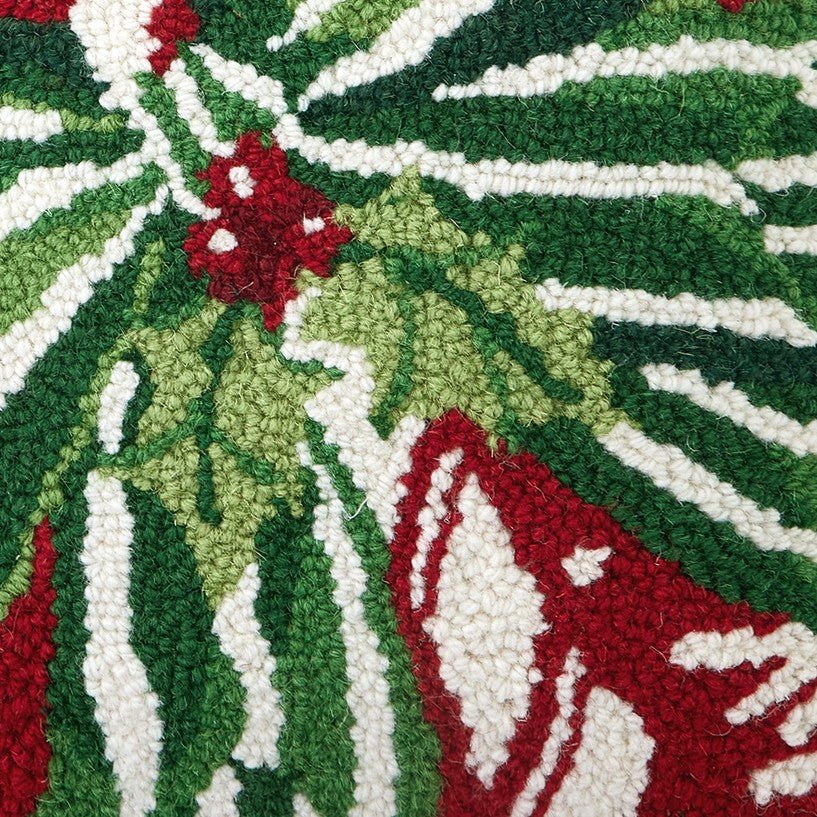 Pretty Present Hooked Wool Christmas Throw Pillow, close-up detail