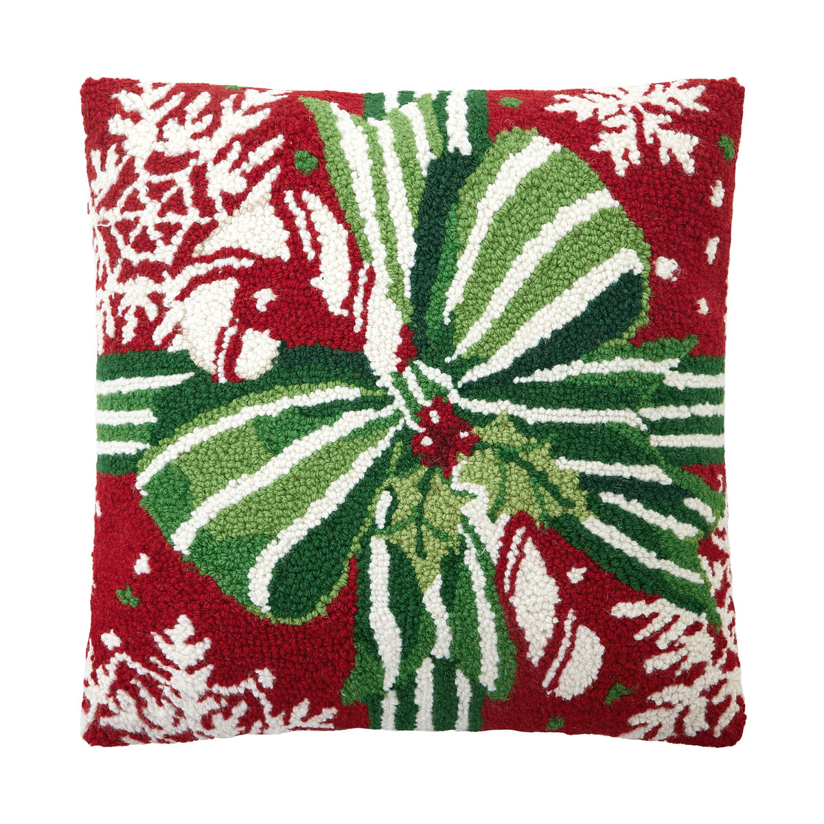 Pretty Present Hooked Wool Christmas Throw Pillow, 16x16 inch, front view