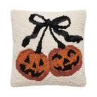 Pumpkin Cherries Hooked Wool Fall Harvest Throw Pillow, 10x10 inch, front view